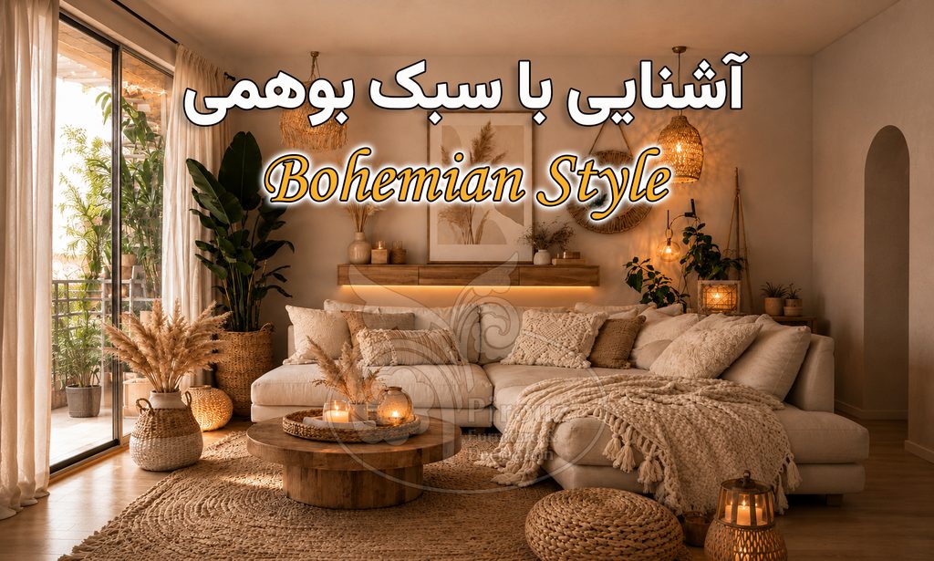 سبک بوهمی در دکوراسیون داخلی با مبلمان راحتی، عناصر حصیری و گیاهان طبیعی
